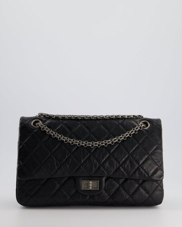 Top Quality Chanel Black Medium Reissue 2.55 Double Flap Bag in Quilted Crumpled Lambskin with Ruthenium Hardware RRP ¬£8,850