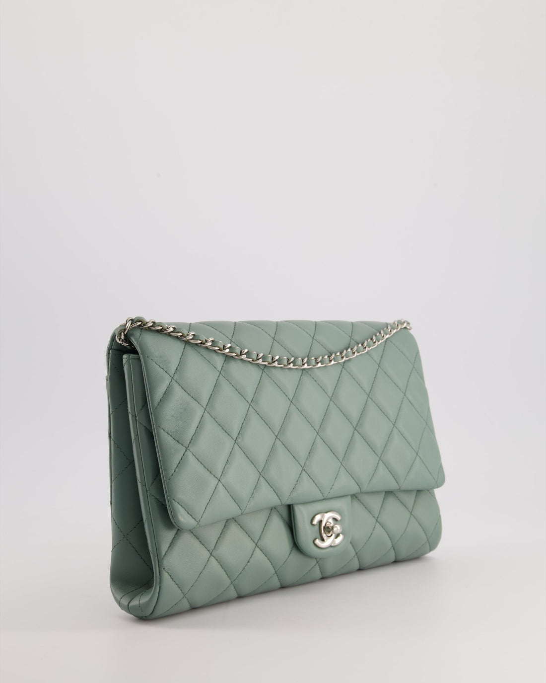 Top Quality Chanel Cloudy Grey Timeless Clutch on Chain in Lambskin Leather with Silver Hardware