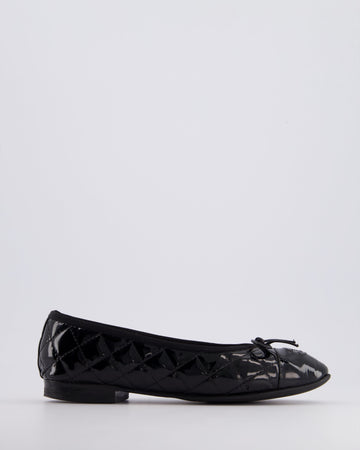 Top Quality Chanel Black Patent Quilted Ballet Flats with CC Logo Size EU 37C