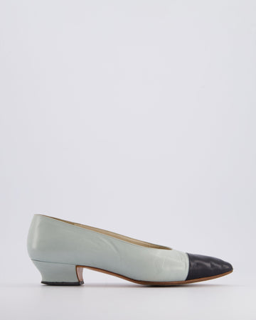 Top Quality Chanel Baby Blue, Black Leather  Heels Size 37.5