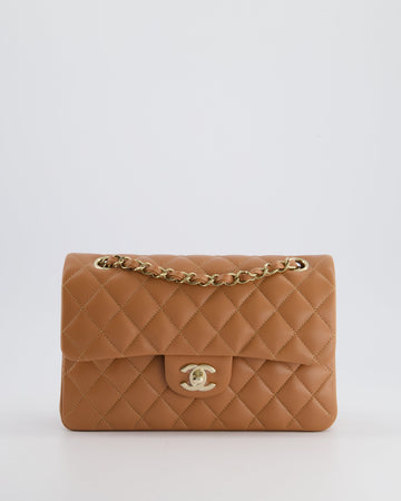 *SUPER RARE* Top Quality Chanel 22S Caramel Brown Small Double Flap Bag in Lambskin Leather with Champagne Gold Hardware