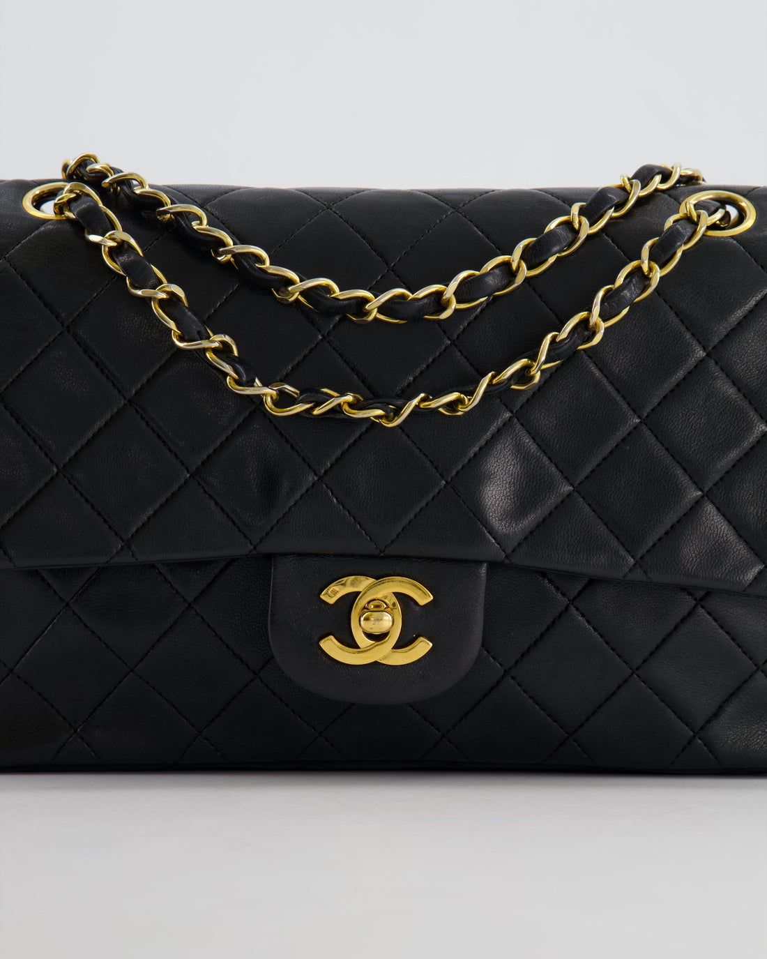 Top Quality Chanel  Black Medium Classic Double Flap Bag in Lambskin Leather with 24K Gold Hardware