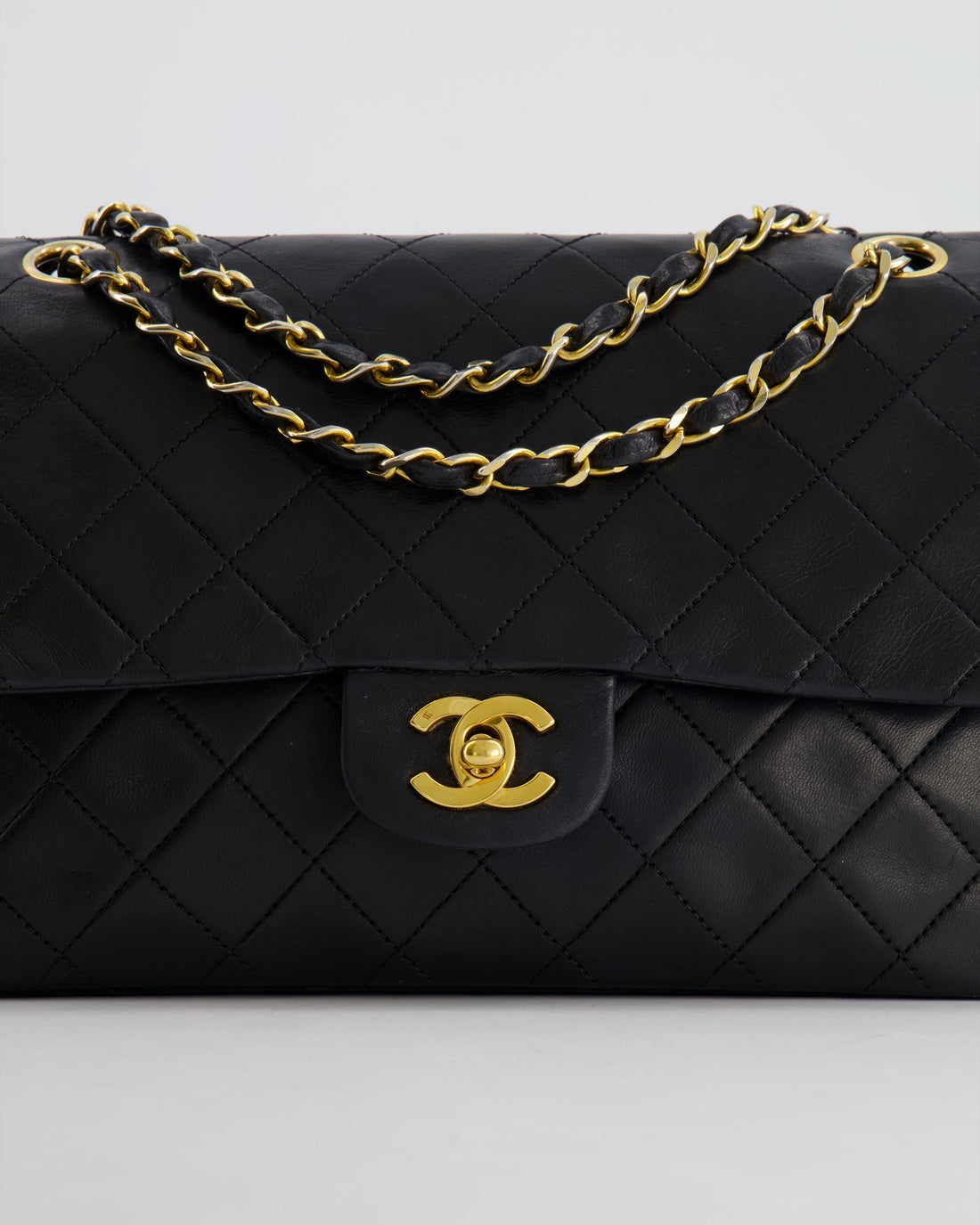 Top Quality Chanel  Black Medium Classic Double Flap Bag in Lambskin Leather with 24K Gold Hardware