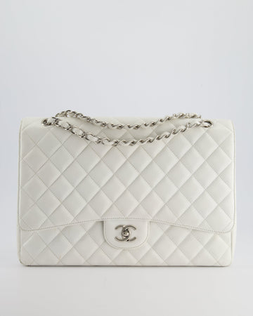 Top Quality Chanel White Classic Maxi Single Flap Bag in Caviar Leather with Silver Hardware