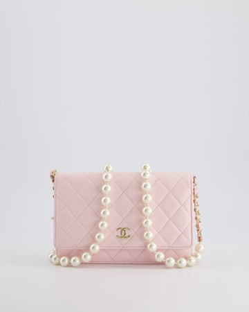 *HOT* Top Quality Chanel Baby Pink Wallet on Chain in Lambskin Leather with Pearl Strap