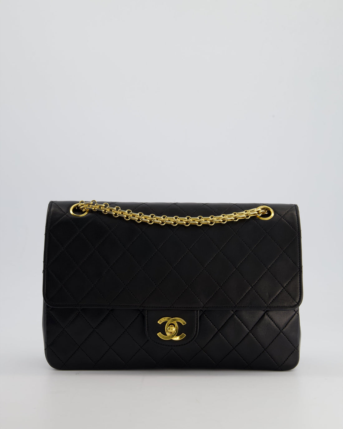 Top Quality Chanel Black  Medium Lambskin Classic Flap with Stitched Edge and 24K Gold Hardware