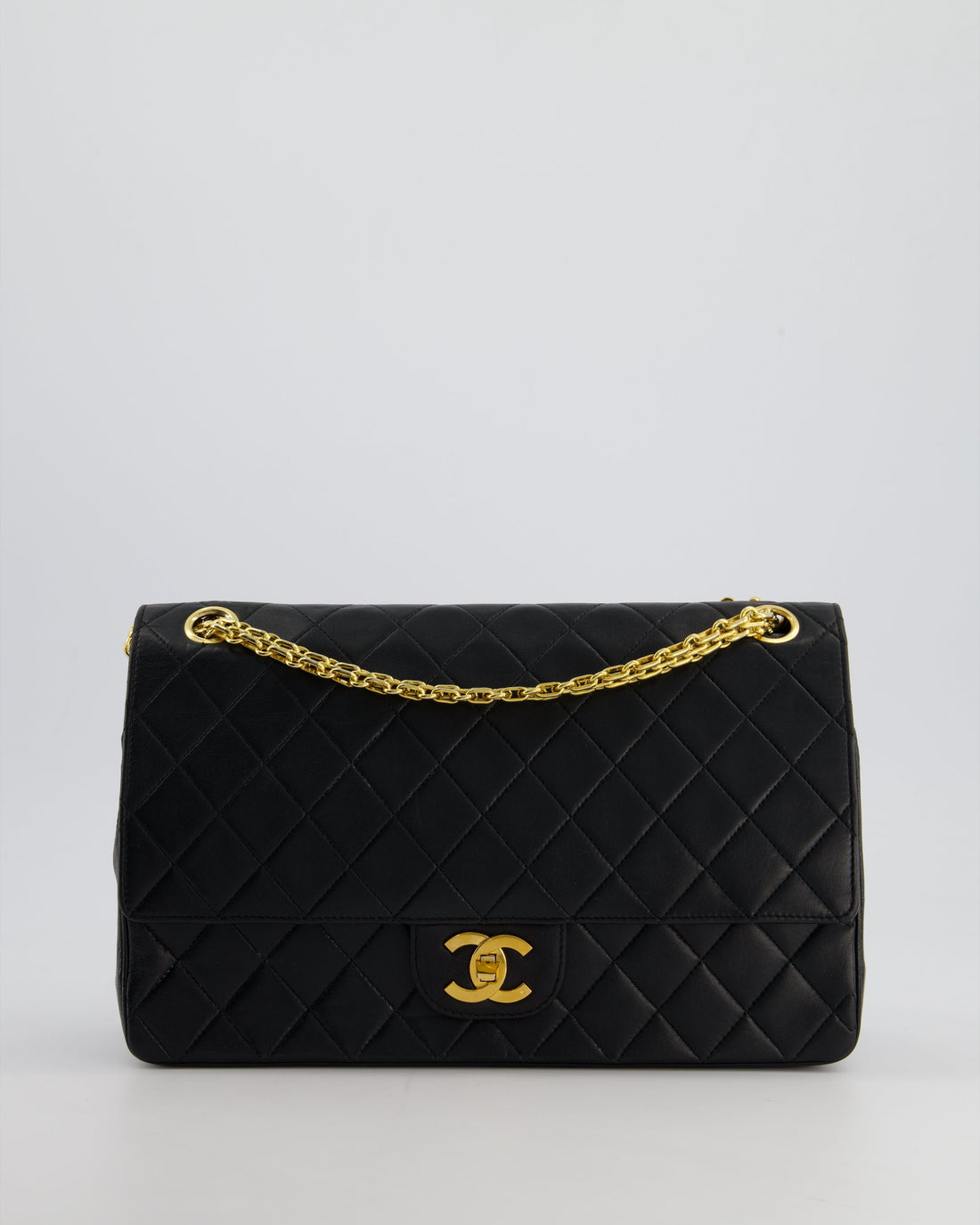 Top Quality Chanel Black  Medium Lambskin Classic Flap with Stitched Edge and 24K Gold Hardware