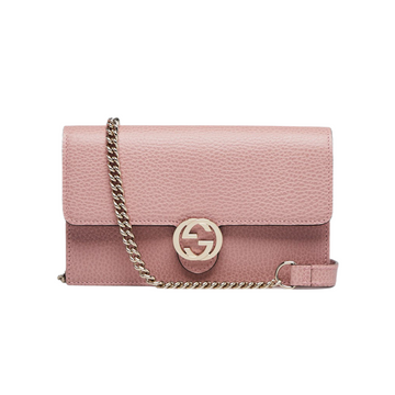 Gucci Interlocking G Wallet on Chain Leather Pink GHW