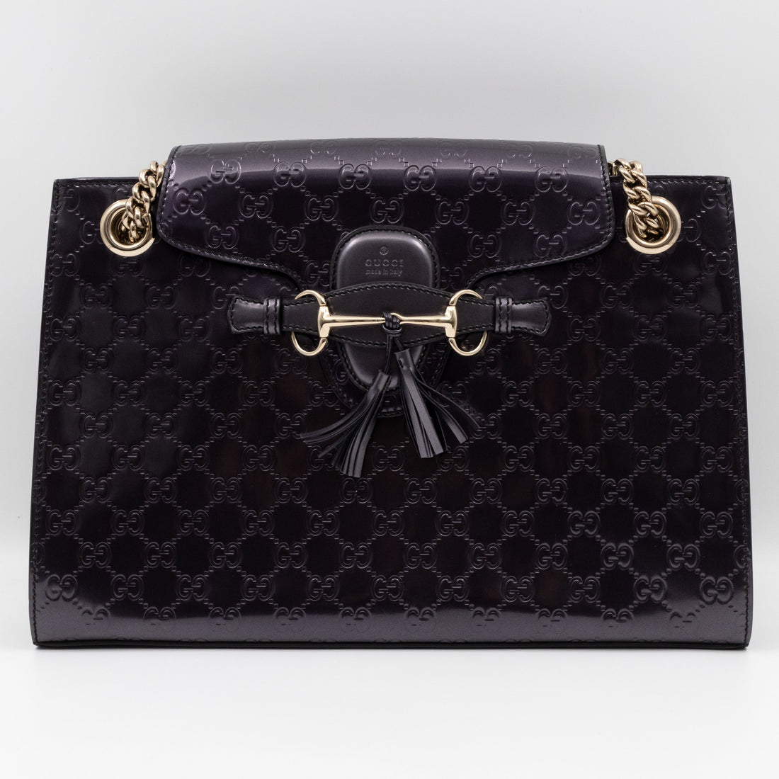 Emily Large Chain Shoulder Bag Guccissima Purple Patent Leather