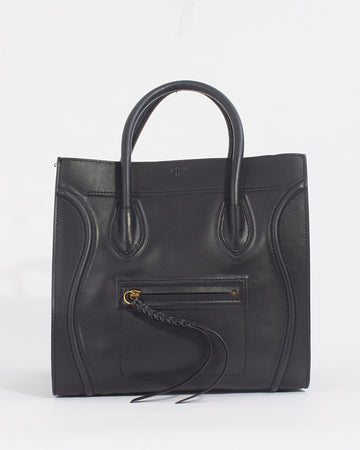 Celine Black Leather Phantom Luggage Medium Tote Bag