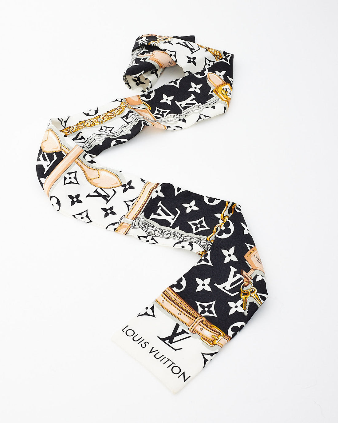 Louis Vuitton Black & White Monogram Confidential Bandeau Silk Twilly