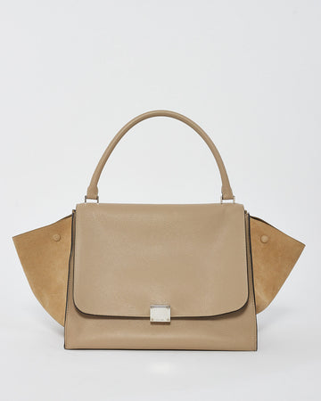 Celine Beige Leather & Suede Medium Trapeze Bag