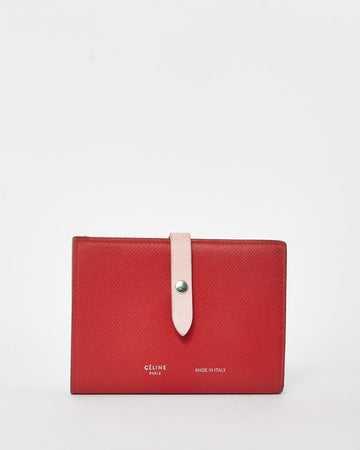 Celine Red Leather and Pink Strap Wallet