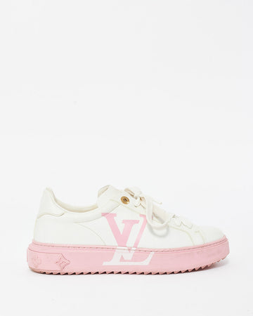 Louis Vuitton White & Pink Leather Logo Time Out Platform Sneaker - 39