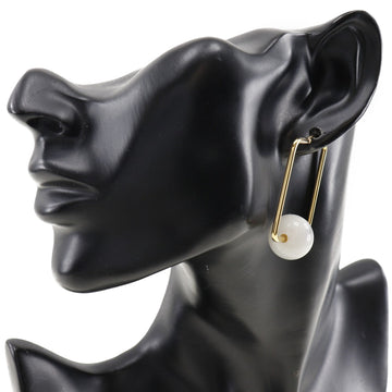 CELINE Pierce Plated Gold, Faux Pearl gold square hoop Women New 1:1