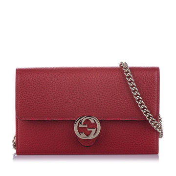 Gucci Interlocking G Leather Wallet on Chain Red