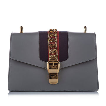 Gucci Sylvie Leather Shoulder Bag Gray