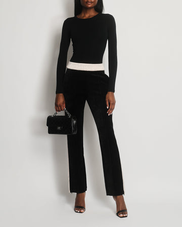 Top Quality Chanel 18/B Black Velvet Track pants with Zip and CC Button Detail FR 38 (UK 10)