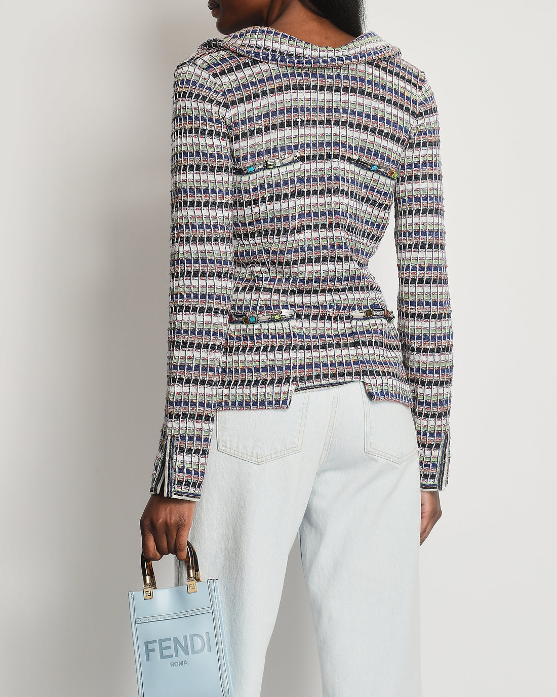 Top Quality Chanel Multi-Coloured Tweed Jacket with Pink Velcro Closure Detail FR 38 (UK 10)