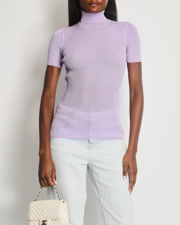 Top Quality Chanel  96A Lilac Ribbed Metallic Thread High Neck Top Size FR 38 (UK 10)