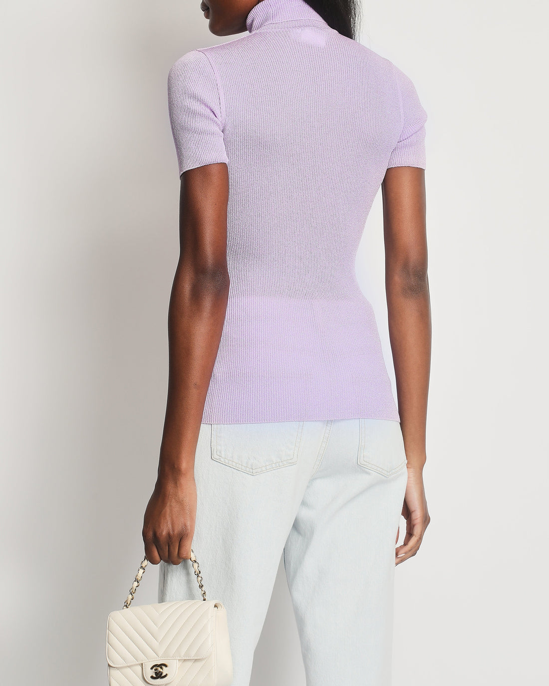 Top Quality Chanel  96A Lilac Ribbed Metallic Thread High Neck Top Size FR 38 (UK 10)