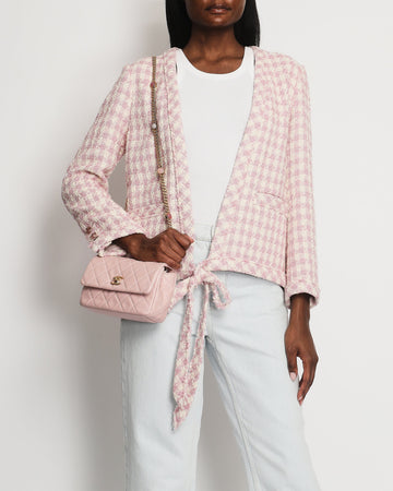 Top Quality Chanel Cream and Pink Houndstooth Tweed Jacket with Tie Waist Size FR 40 (UK 12)