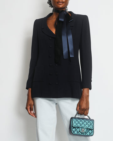 Top Quality Chanel 98P  Navy Jacket with CC Logo Button Detail and Silk Bow Detail Size FR 38 (UK 10)