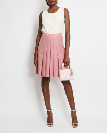 Top Quality Chanel Pink Tweed Pleated Skirt with Gold Logo Skirt Size FR 38 (UK 10)
