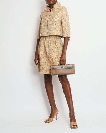 Top Quality Chanel 01/P Spring 2001 Beige, Burgundy Two-Piece Jacket and Skirt Set FR 34 (UK 6)