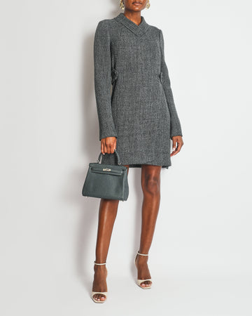Top Quality Chanel 12A Grey Tweed Long-Sleeve Mini Dress with Belt Detail Size FR 38 (UK 10) RRP ¬£3,050