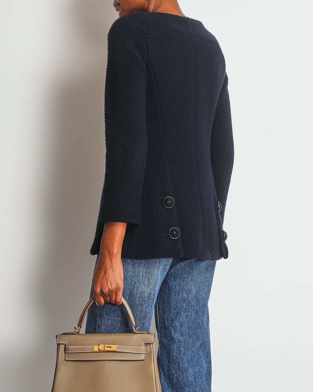 Top Quality Chanel Navy Wool Jacket with CC Logo Buttons Size FR 34 (UK 6)