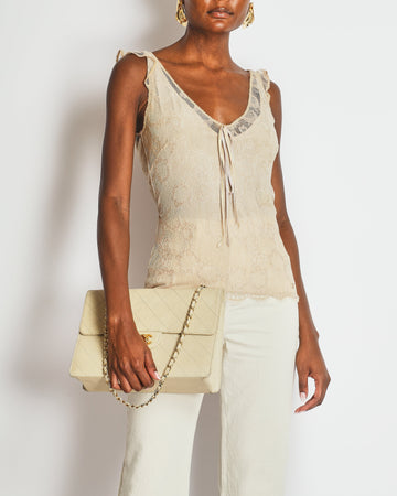 Top Quality Chanel Beige Lace Lingerie Top with Ribbon Details Size FR 38 (UK 10)