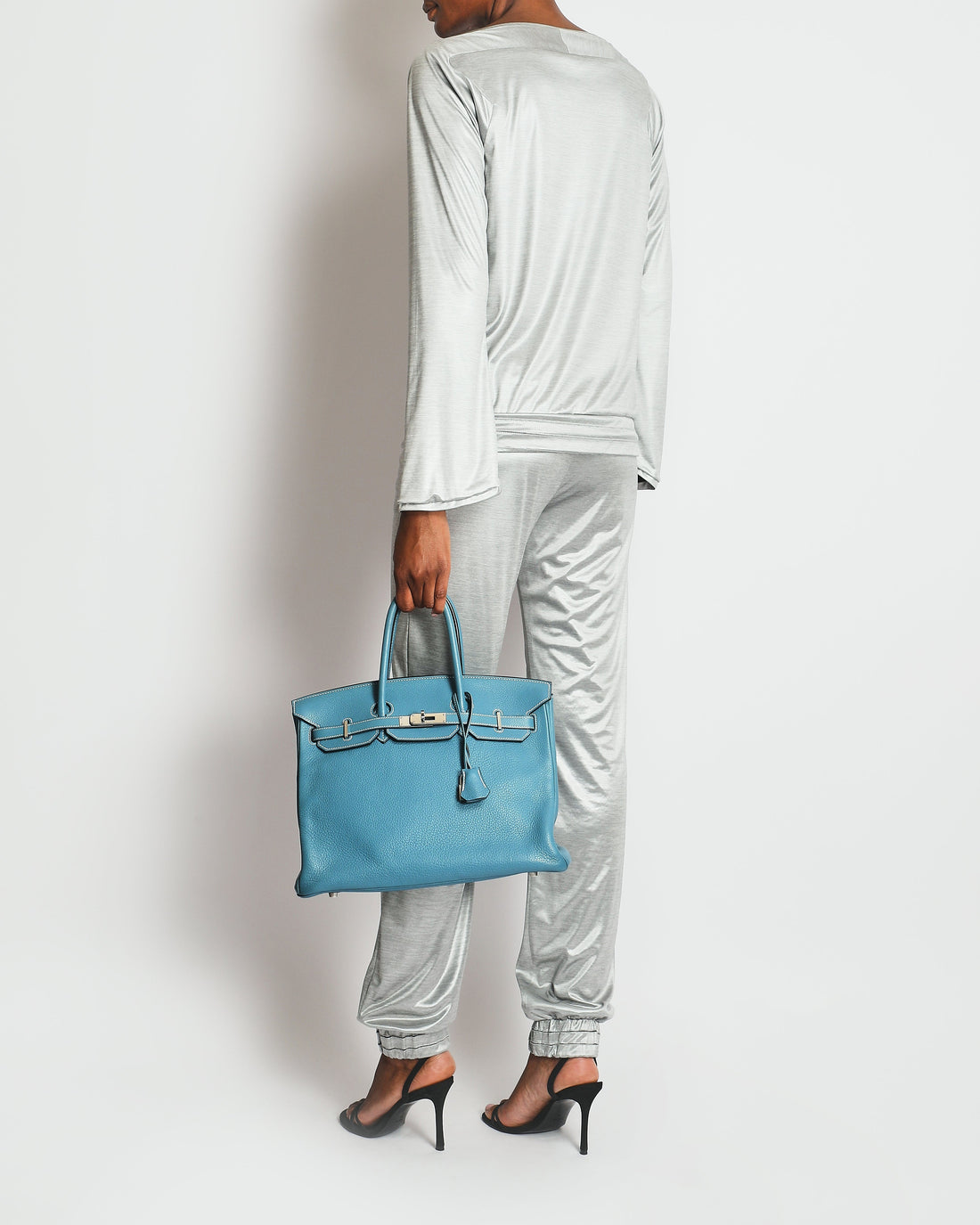 Top Quality Chanel Silver Metallic Jogger Set with CC Logo Details Size FR 36 (UK 8)