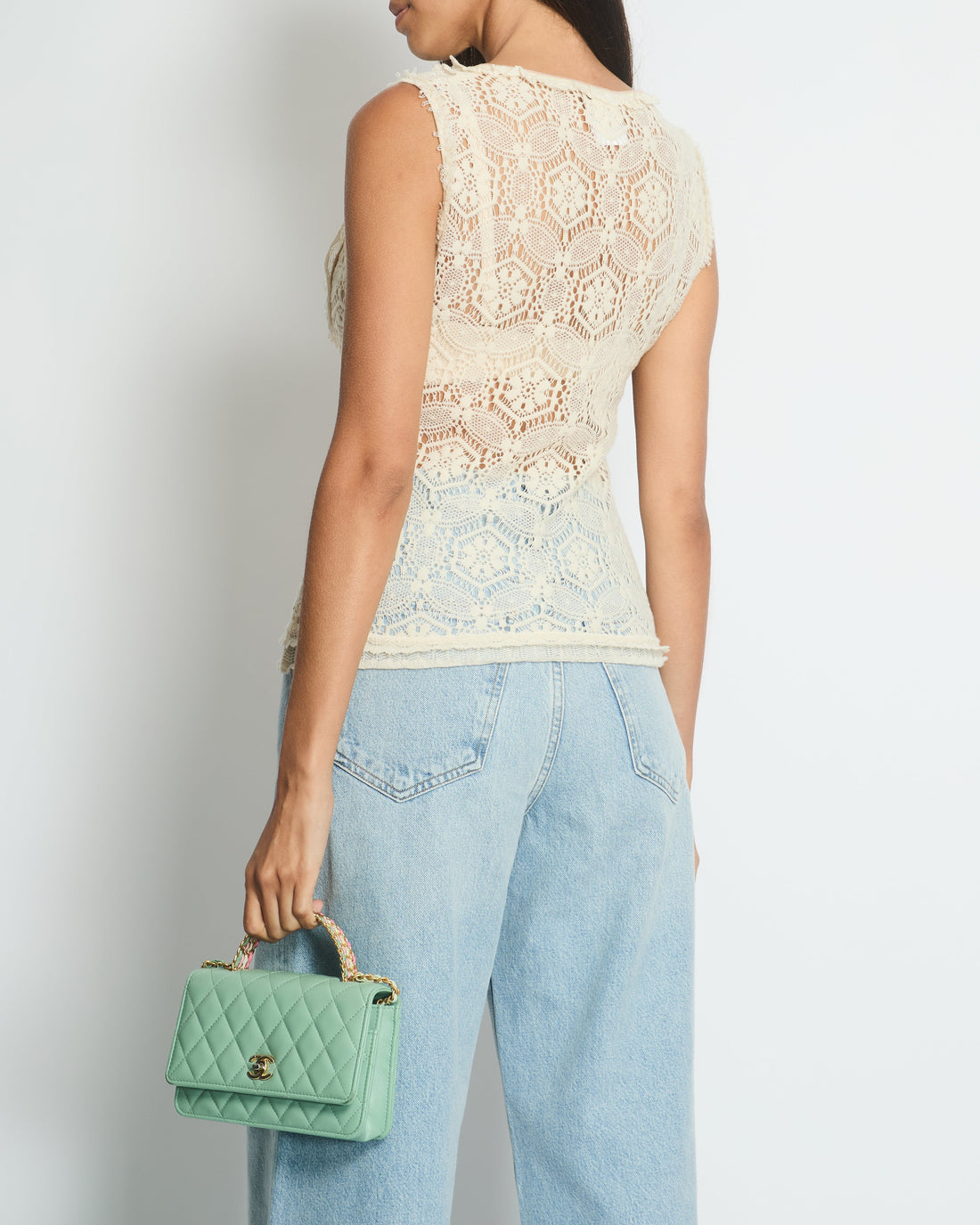 Top Quality Chanel Cream Crochet Sleeveless Top with Multicoloured Detail FR 36 (UK 8)