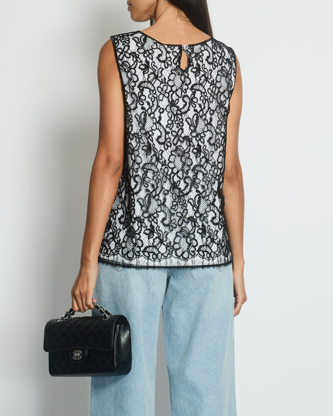 Top Quality Chanel Vest with Black Lace Overlay FR 42 (UK 14)