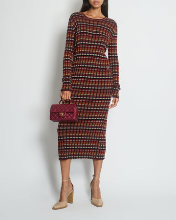 Top Quality Chanel Orange Ribbed Long Sleeve Round Neck Maxi Dress with CC Button Detail FR 40 (UK 12)