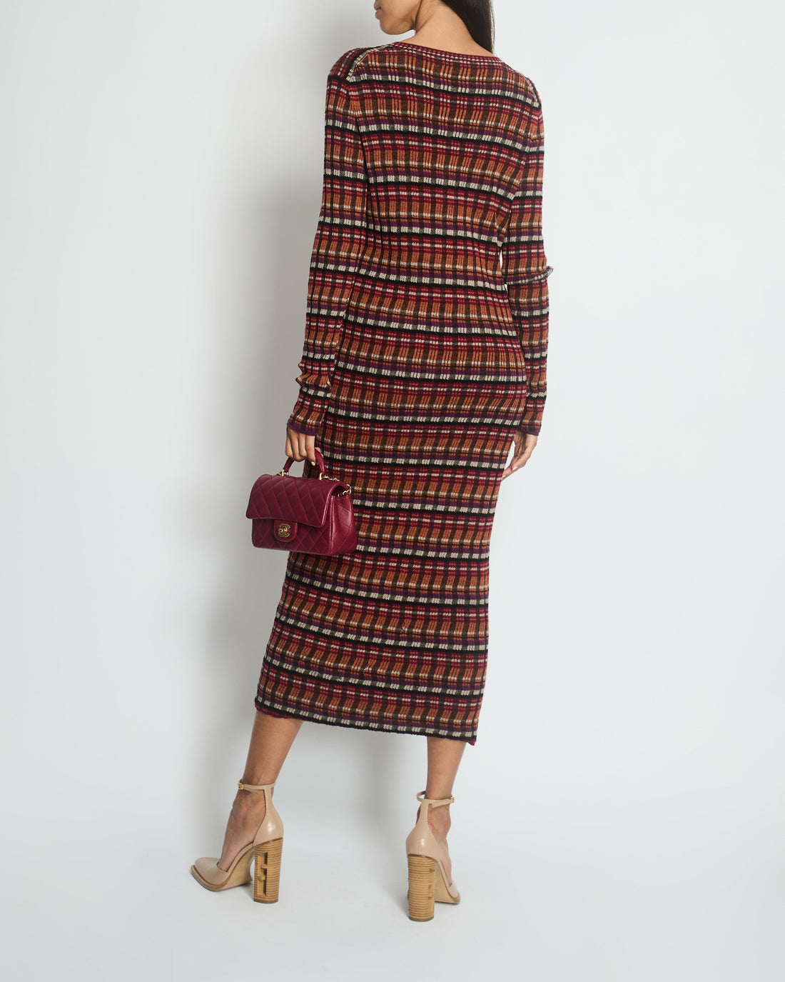 Top Quality Chanel Orange Ribbed Long Sleeve Round Neck Maxi Dress with CC Button Detail FR 40 (UK 12)