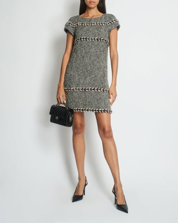 Top Quality Chanel Grey, Pink Tweed Dress with Plated Trim Detail FR 34 (UK 6)