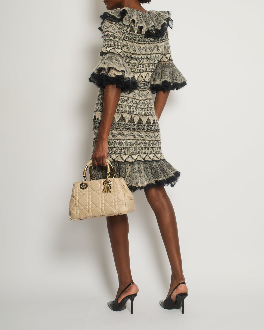 Top Quality Chanel 2009 Paris-Moscow Black, Grey, Beige Wool and Mohair Mini Ruffle Dress Size FR 38 (UK 10) RRP ¬£3,650