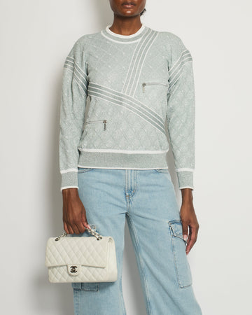 *HOT COLLECTION* Top Quality Chanel Spring / Summer 2016 Grey Metallic Airline Collection Jumper with Zip and Plane Details Size FR 36 (UK 8) RRP ¬£2,400