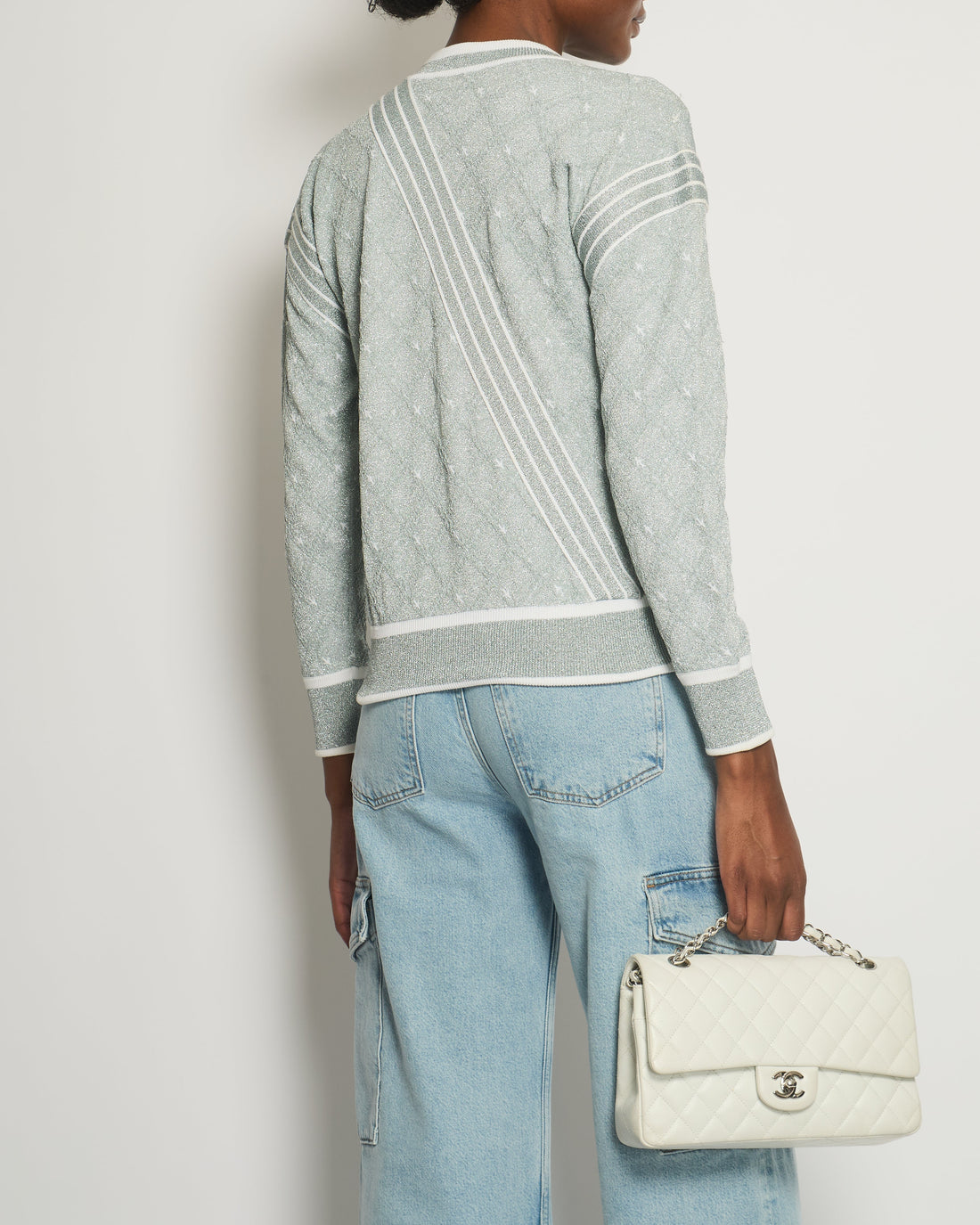 *HOT COLLECTION* Top Quality Chanel Spring / Summer 2016 Grey Metallic Airline Collection Jumper with Zip and Plane Details Size FR 36 (UK 8) RRP ¬£2,400
