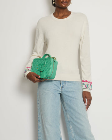 Top Quality Chanel Cream Round Neck Cashmere Jumper with Tiger and CC Detail FR 38 (UK 10)