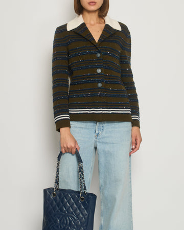 Top Quality Chanel Runway 2020 Cashmere Striped Long Sleeve Jacket with Sequin Embellishment Detail FR 34 (UK 6)
