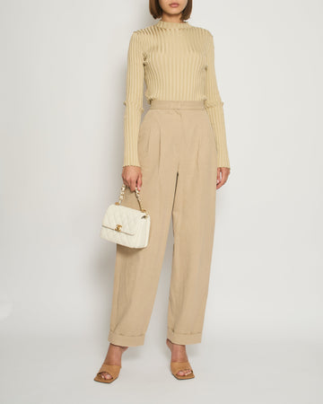 Top Quality Chanel Beige High-Waist Trors with Turn-up Detail FR 38 (UK 10)