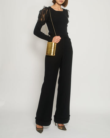 Top Quality Chanel Black Tweed High-Waist Trors with Frayed Trim Detail FR 38 (UK 10)