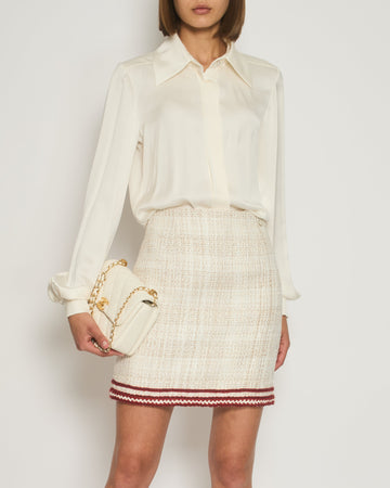 Top Quality Chanel Beige Tweed A-Line Skirt with Knitted Trim Detail FR 36 (UK 8)