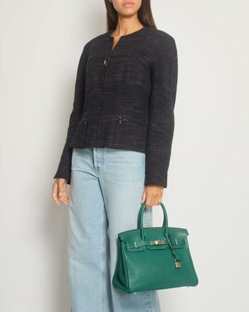 Top Quality Chanel 02A Navy and Multi-Colour Tweed Long Sleeve Jacket with Zip Details Size FR 42 (UK 14)