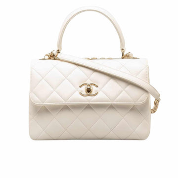 CC FLAP BAG WITH TOP HANDLE WHITE 25CM