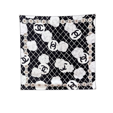 CC CC CAMELLIA SILK SCARF IN BLACK 90CM A39577 X10321 94305