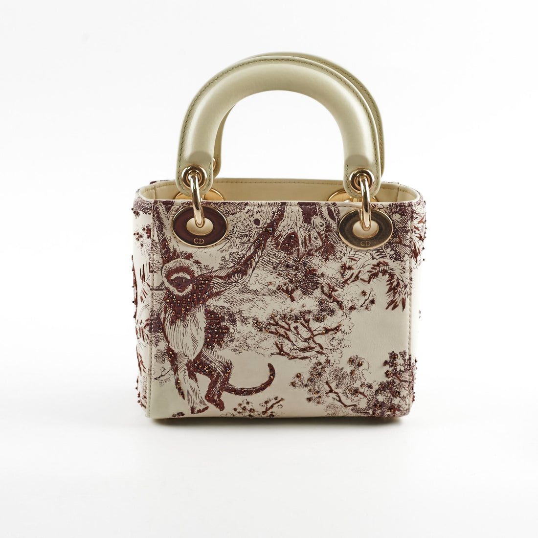 Christian Dior Mini Calfskin Limited Edition Embriodered Bag Ivory/Burgundy